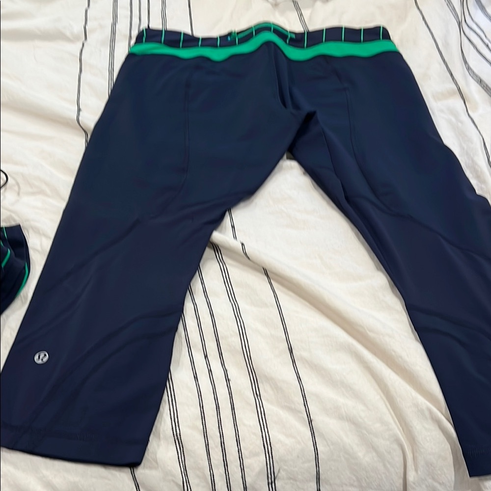 lululemon athletica Dark Blue Leggings with Green Trim